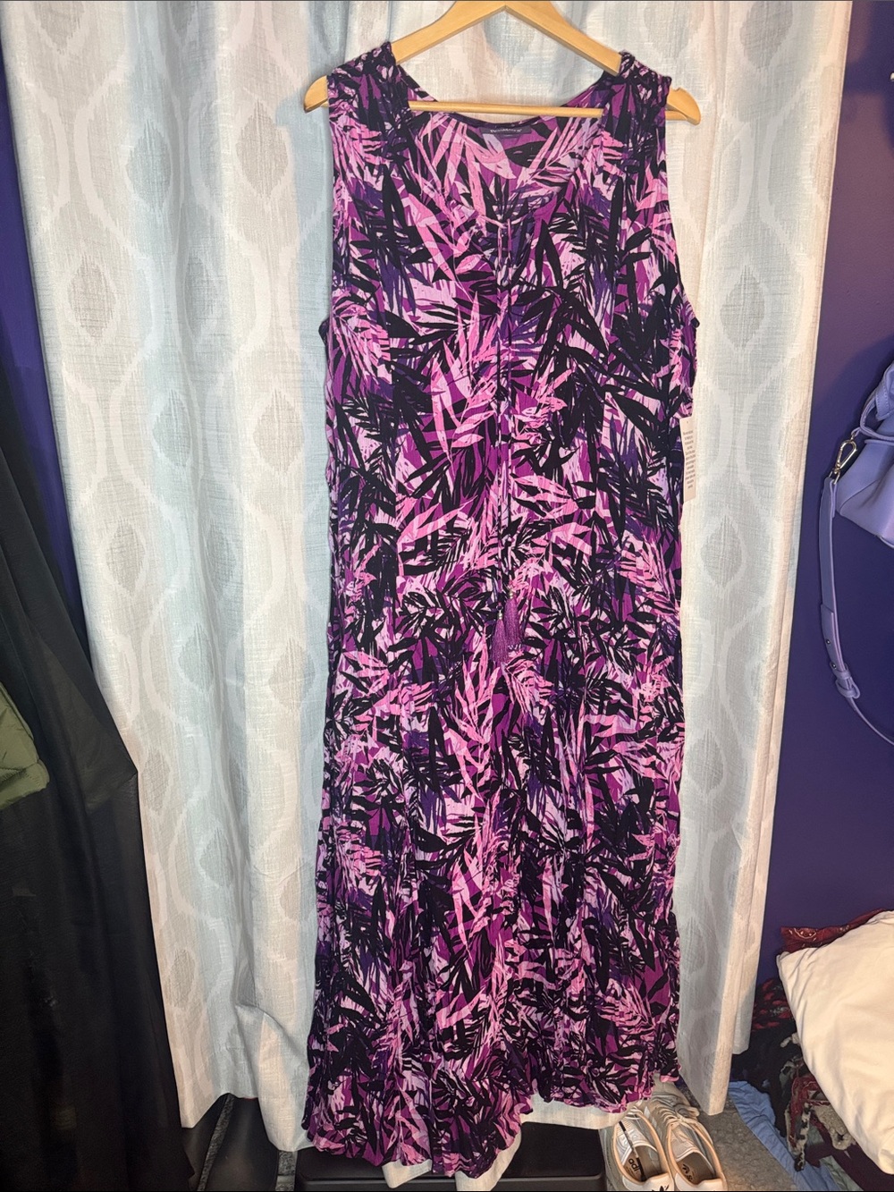 Roaman's Maxi Dress Purple Black Tropical Print Size 22/24